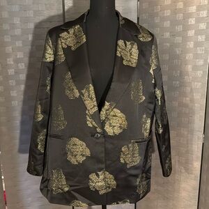 Black Satin Blazer with Metallic Gold Detailing Sz 18